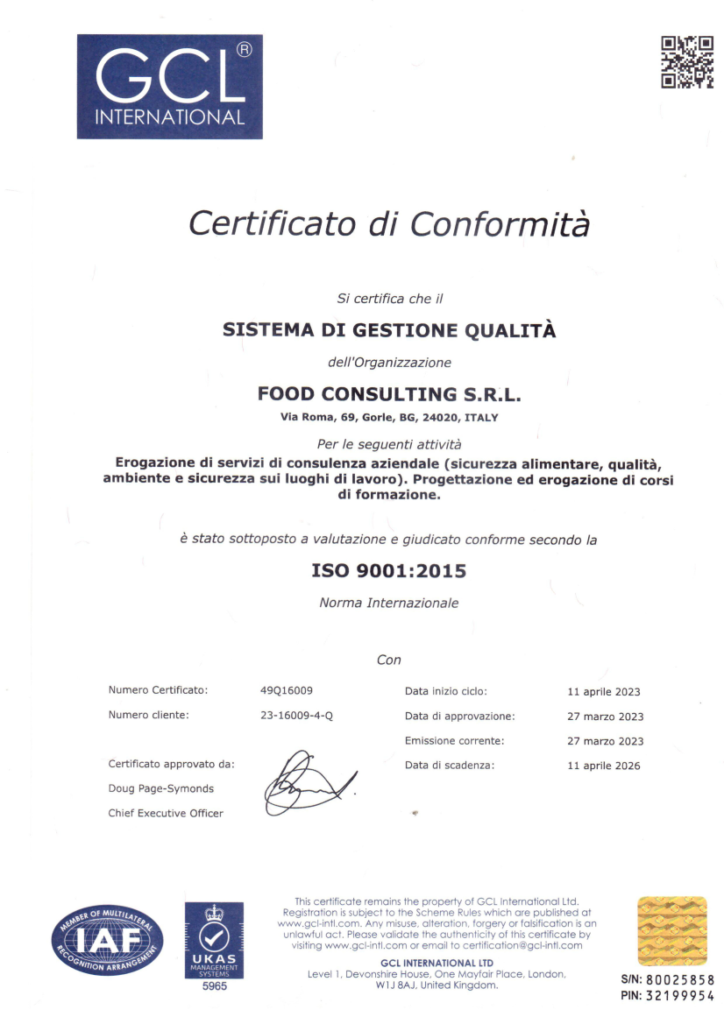 Certificato di Conformità ISO 9001:2015