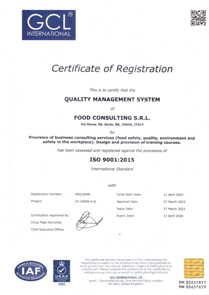 Certificate of registration: ISO 9001:2015
