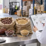 Responsabile qualità confronta la mappa delle forniture con sacchi di caffè, cacao e soia: verifica EUDR 2026 per le aziende alimentari